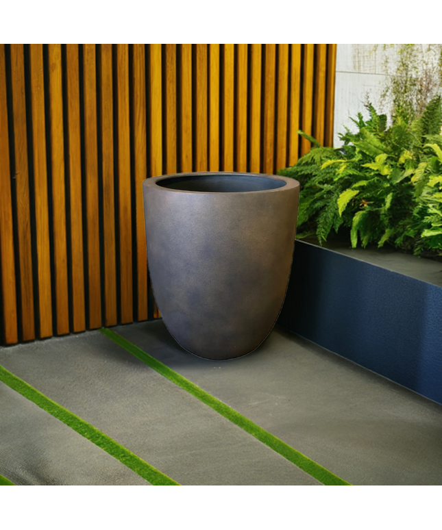 Campania Bradford 26.75" W x 31.5" H Round Large Fiberglass Planter 94-881-1800 - Rust Lite