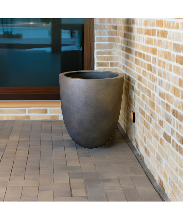 Campania Bradford 26.75" W x 31.5" H Round Large Fiberglass Planter 94-881-1800 - Rust Lite