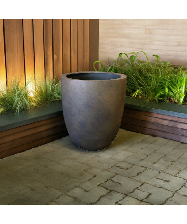 Campania Bradford 26.75" W x 31.5" H Round Large Fiberglass Planter 94-881-1800 - Rust Lite