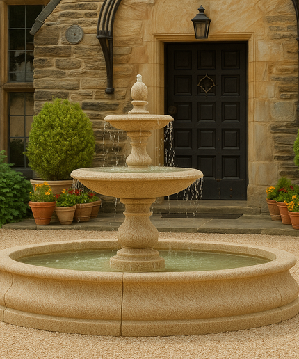 Campania Caterina 82" W x 64" H Cast Stone Fountain in Basin FT-193-AL - Aged Limestone
