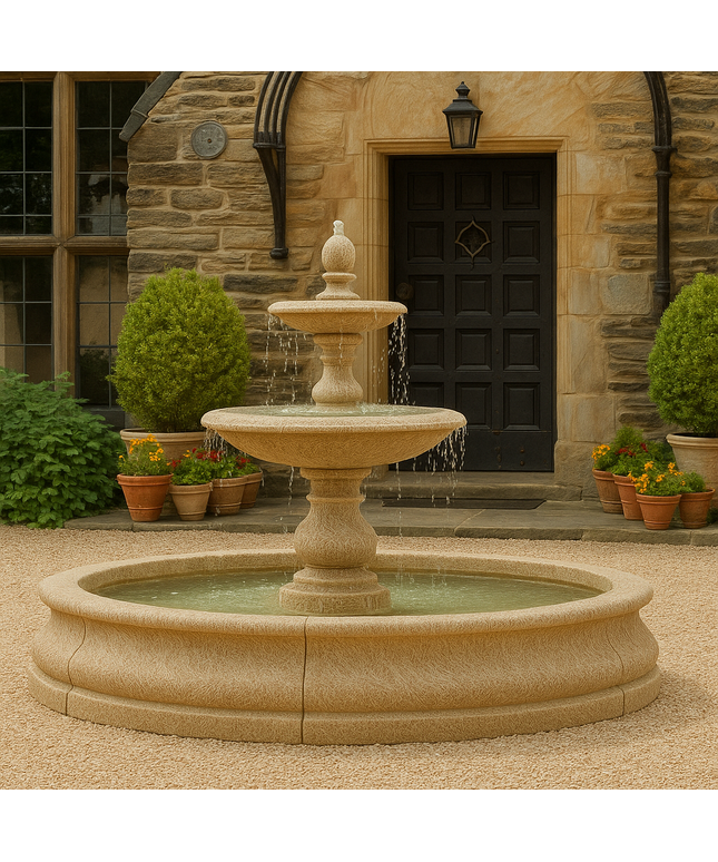 Campania Caterina 82" W x 64" H Cast Stone Fountain in Basin FT-193-AL - Aged Limestone