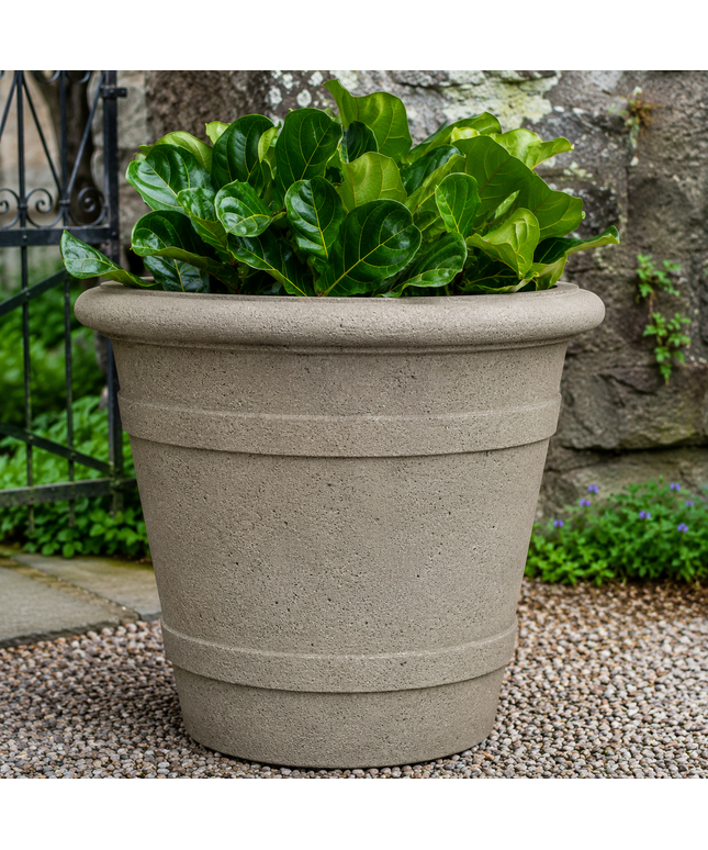 Campania Certosa 28" W x 22.5" H Round Cast Stone Planter P-819-GS - Greystone