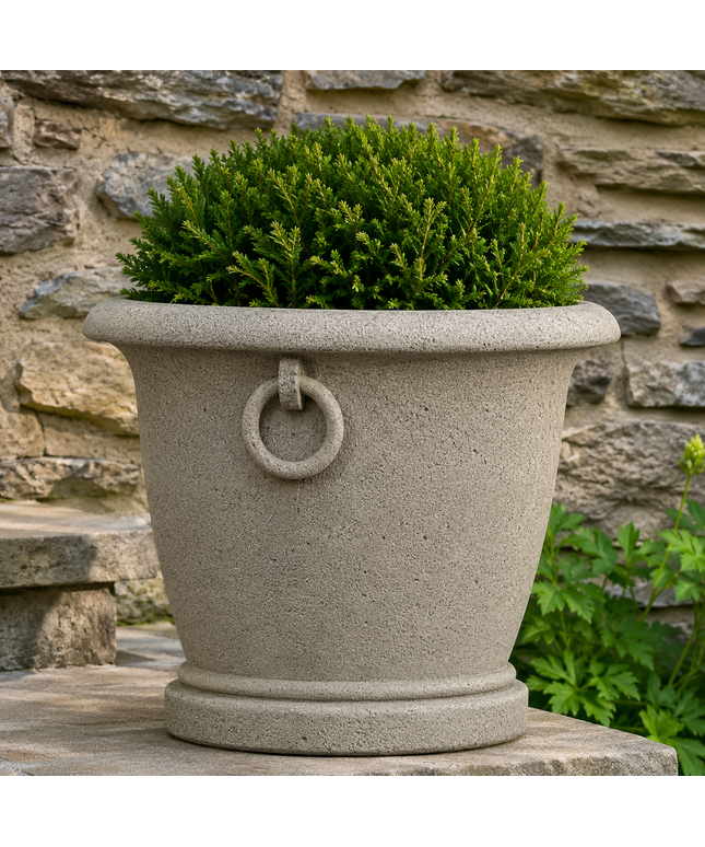 Campania Chartwell 23.5" W x 18" H Round Large Cast Stone Planter P-940-GS - Greystone