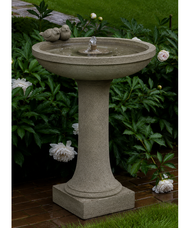 Campania Juliet 27.25" L x 24.75" W x 37" H Cast Stone Birdbath Fountain FT-310-GS - Greystone