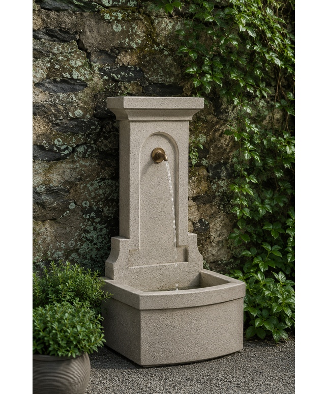 Campania Loggia 18.5" L x 16.25" W x 39.25" H Cast Stone Wall Fountain FT-352-GS - Greystone