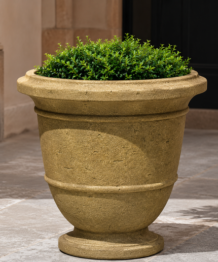 Campania Relais 24" W x 21.75" H Round Large Cast Stone Urn Planter P-575-AL - Aged Limestone