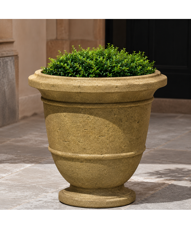 Campania Relais 24" W x 21.75" H Round Large Cast Stone Urn Planter P-575-AL - Aged Limestone