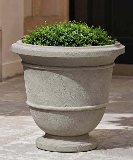 Campania Relais 24" W x 21.75" H Round Large Cast Stone Urn Planter P-575-GS - Greystone