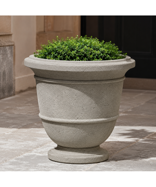 Campania Relais 24" W x 21.75" H Round Large Cast Stone Urn Planter P-575-GS - Greystone