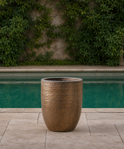 Campania Riga 12.5" W x 16.50" H Round Small Glazed Clay Planter 8107-4102 - Bronze