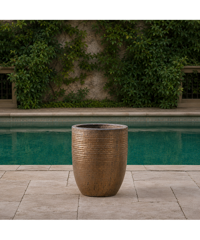 Campania Riga 12.5" W x 16.50" H Round Small Glazed Clay Planter 8107-4102 - Bronze