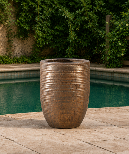 Campania Riga 16.5" W x 21.25" H Round Medium Glazed Clay Planter 8107-4101 - Bronze