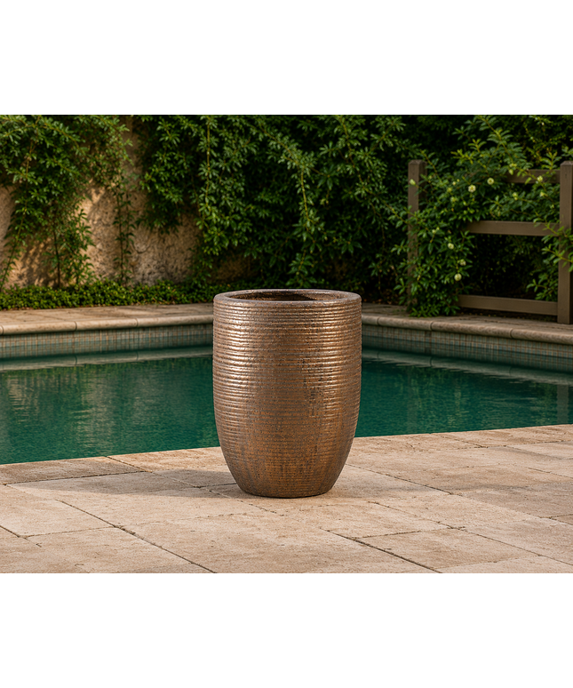 Campania Riga 16.5" W x 21.25" H Round Medium Glazed Clay Planter 8107-4101 - Bronze