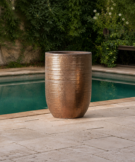 Campania Riga 20.5" W x 27" H Round Large Glazed Clay Planter 8107-4100 - Bronze
