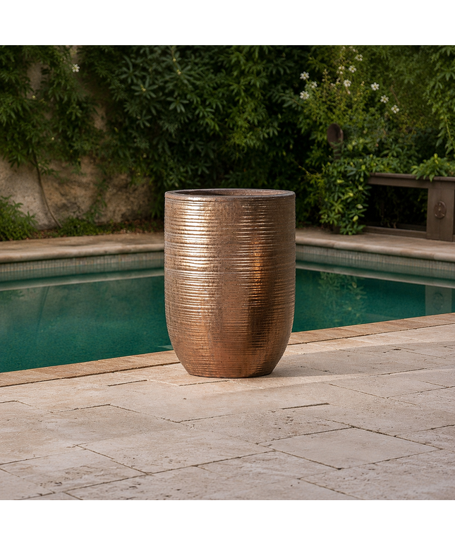 Campania Riga 20.5" W x 27" H Round Large Glazed Clay Planter 8107-4100 - Bronze