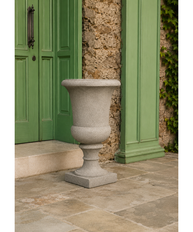 Campania Soane 20.75" W x 31" H Round Cast Stone Urn Planter P-774-GS - Greystone