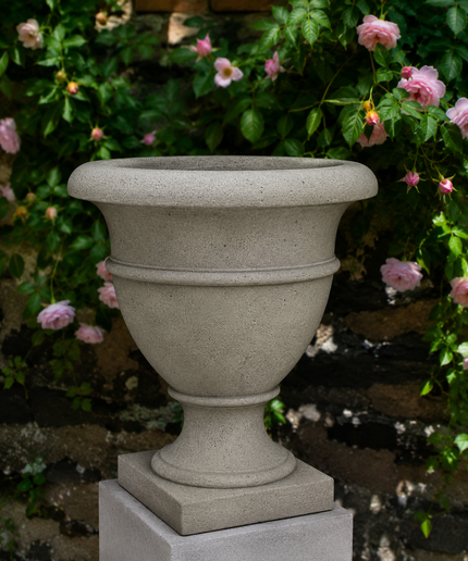 Campania St. James 14.25" W x 15.5" H Round Cast Stone Urn Planter P-840-GS - Greystone