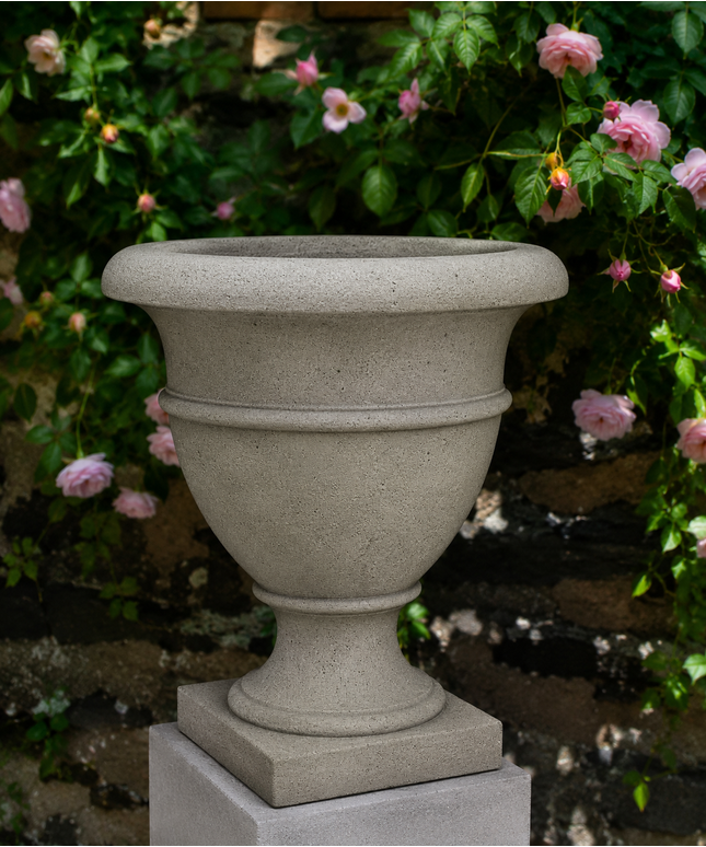 Campania St. James 14.25" W x 15.5" H Round Cast Stone Urn Planter P-840-GS - Greystone