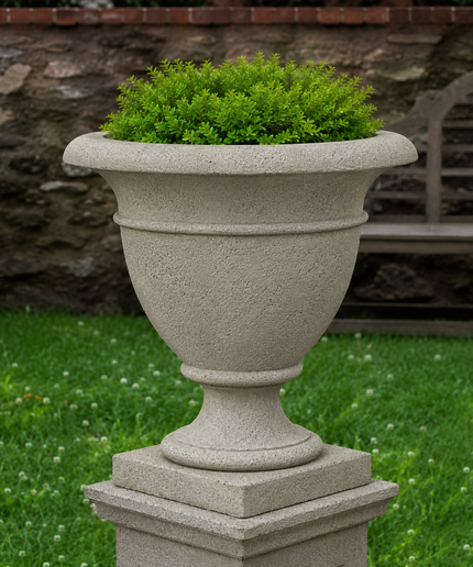 Campania St. James 24" W x 26" H Round Large Cast Stone Urn Planter P-839-GS - Greystone