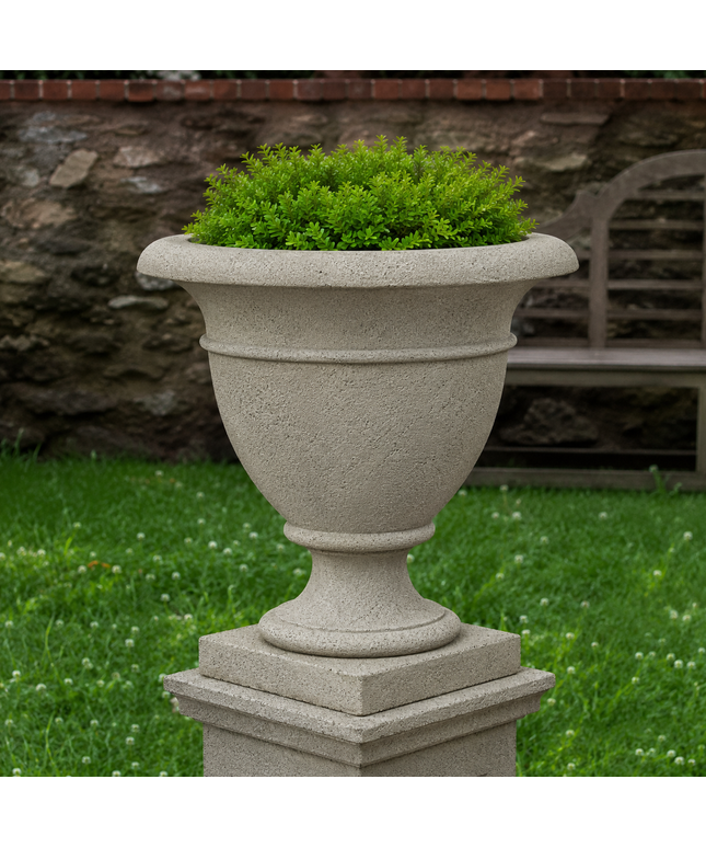 Campania St. James 24" W x 26" H Round Large Cast Stone Urn Planter P-839-GS - Greystone