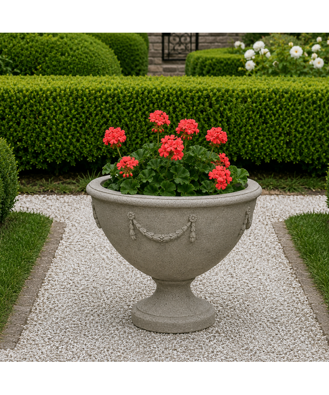 Campania Williamsburg 24.25" W x 20" H Round Cast Stone Neoclassic Urn Planter P-458-GS - Greystone