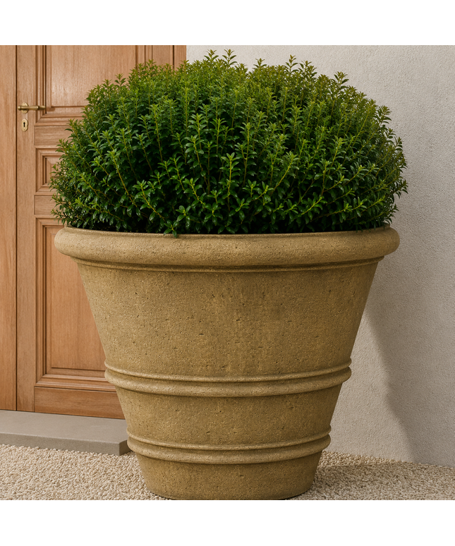 Campania Classic Rolled Rim 40" W x 31.5" H Round Large Cast Stone Planter P-903-AL - Aged Limestone