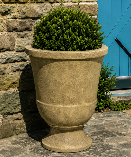 Campania Pascal 23" W x 28" H Round Large Cast Stone Urn Planter P-664-AL - Aged Limestone