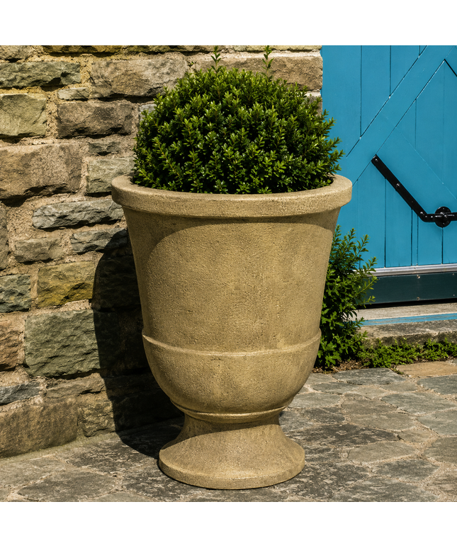Campania Pascal 23" W x 28" H Round Large Cast Stone Urn Planter P-664-AL - Aged Limestone