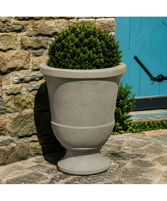 Campania Pascal 23" W x 28" H Round Large Cast Stone Urn Planter P-664-GS - Greystone