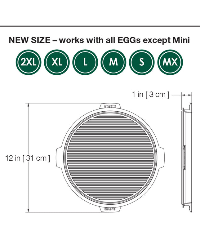 Big Green Egg Cast Iron Dual Side Plancha Griddle 10.5 in (2XL, XL, L, M, S, MX) 120137