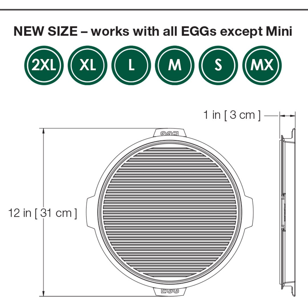 Big Green Egg Cast Iron Dual Side Plancha Griddle 10.5 in (2XL, XL, L, M, S, MX) 120137