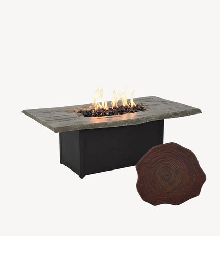 Castelle 54"W x 29"D x 22.5"H Nature's Wood Rectangular Propane Fire Pit Coffee Table F1NRF32WL - Mahogany With Walnut