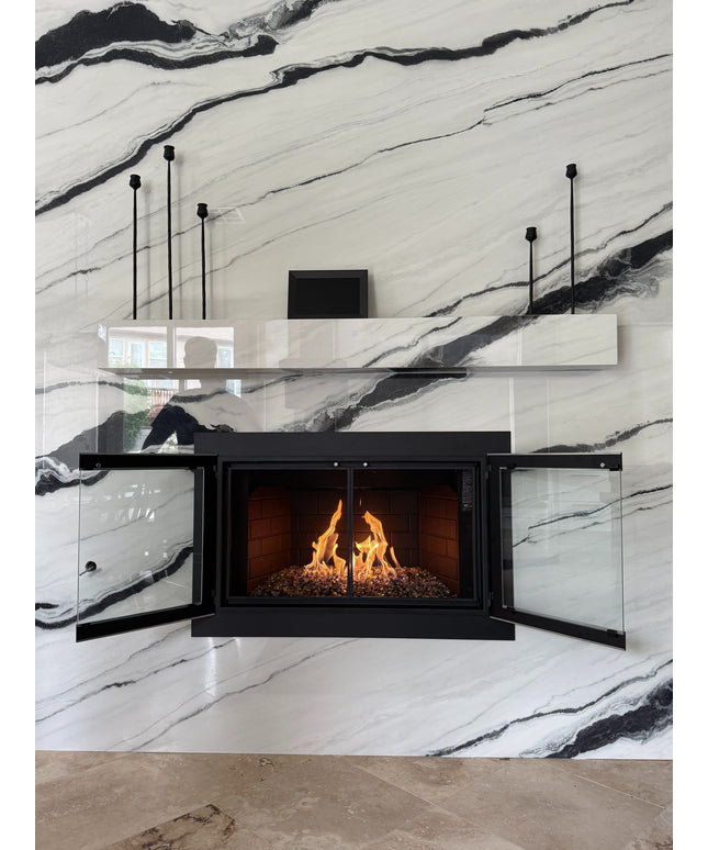 Phantom Modern Fireplace Doors - Matte Black / Brushed Chrome