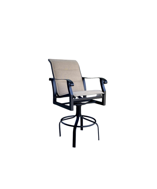 Woodard Cortland Padded Sling Swivel Bar Stool 420568 - Textured Black / Michelangelo Toast