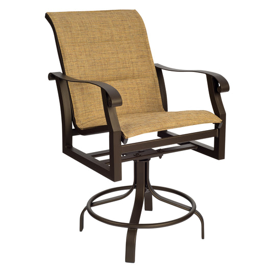 Woodard Cortland Padded Sling Swivel Counter Stool 420569 - Textured Black / Michelangelo Toast
