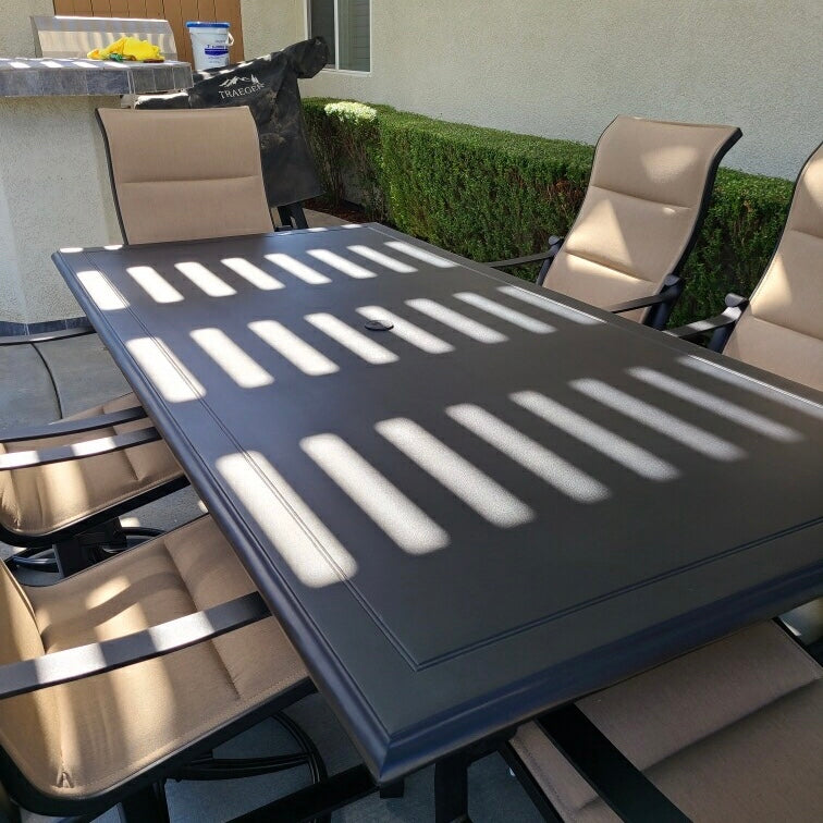 Woodard 42" x 84" Solid Cast with Beaded Edge Rectangle Top with Carson Base Dining Table 5P7200-09284 - Textured Black