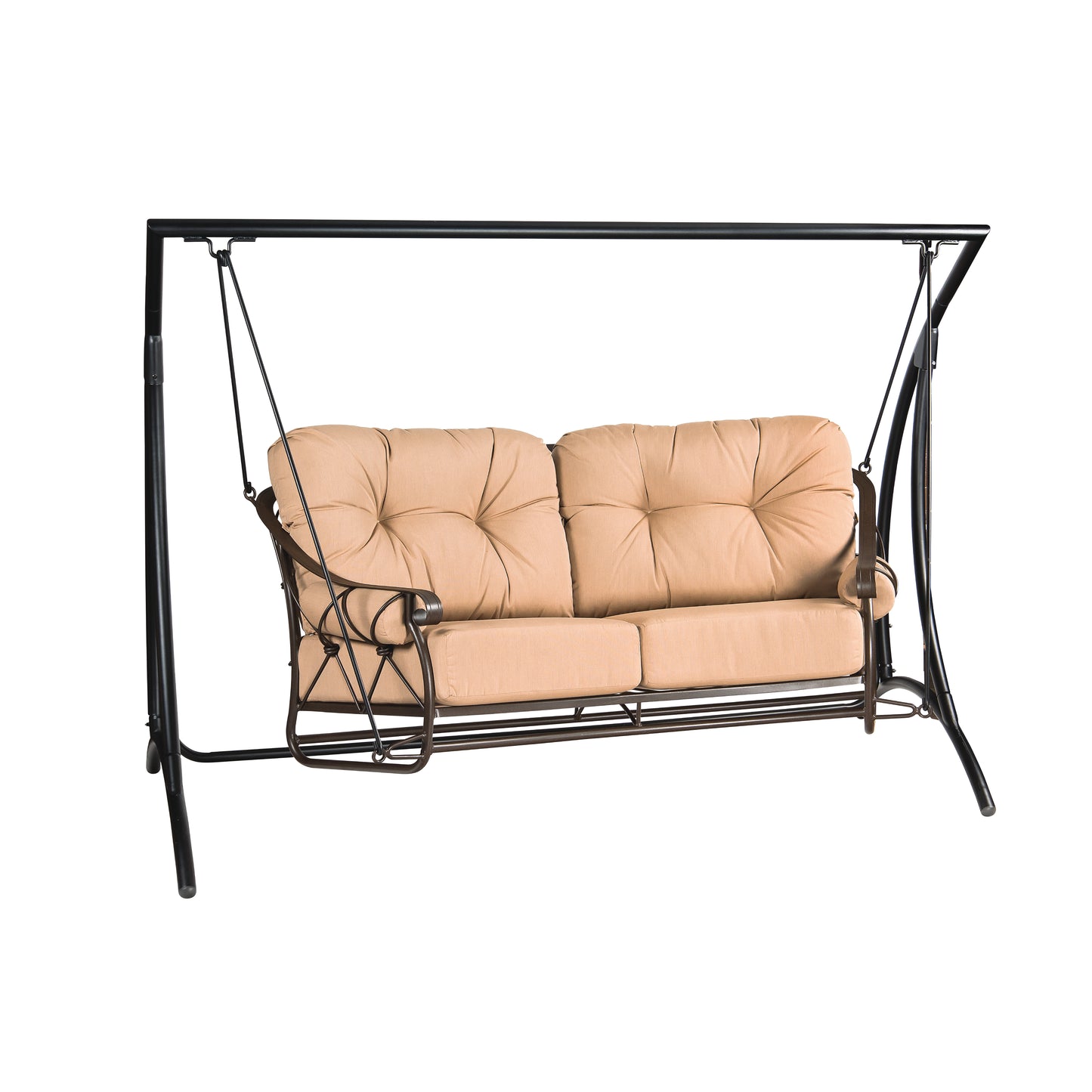 Woodard Derby Cushion Swing & Stand 4T0179 + STD179 - Textured Black / Michelangelo Toast