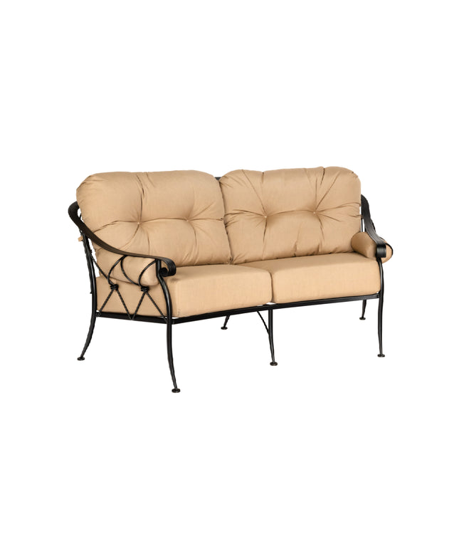 Woodard Derby Cushion Crescent Love Seat 4T0063 - Textured Black / Michelangelo Toast