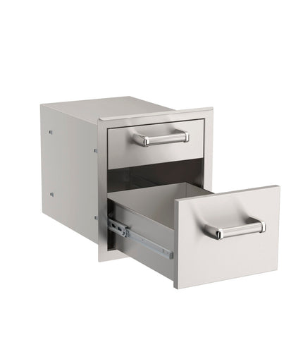 FireMagic 16-5/8"W x 18-1/4"H x 20-3/4"D Premium Flush Stainless Steel Double Access Drawer With Soft Close - 53802SC