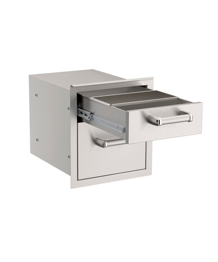 FireMagic 16-5/8"W x 18-1/4"H x 20-3/4"D Premium Flush Stainless Steel Double Access Drawer With Soft Close - 53802SC