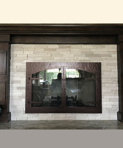 Chateau Traditional Arch Fireplace Doors with Forged Iron - Oil Rubbed Bronze