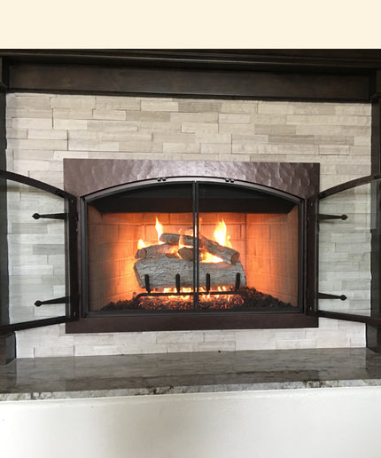 Chateau Traditional Arch Fireplace Doors with Forged Iron - Oil Rubbed Bronze