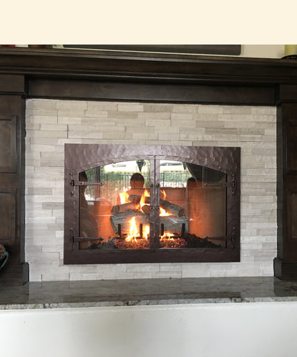Chateau Traditional Arch Fireplace Doors with Forged Iron - Oil Rubbed Bronze