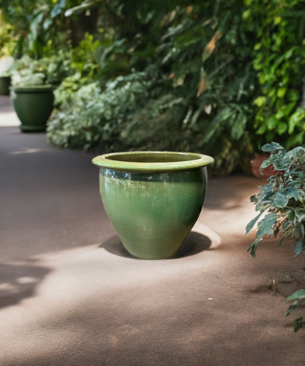 Fish Bowl Pot 17.5" Diameter x 17"H Round Ceramic Planter PV-LB509GNS-C - Green Steam