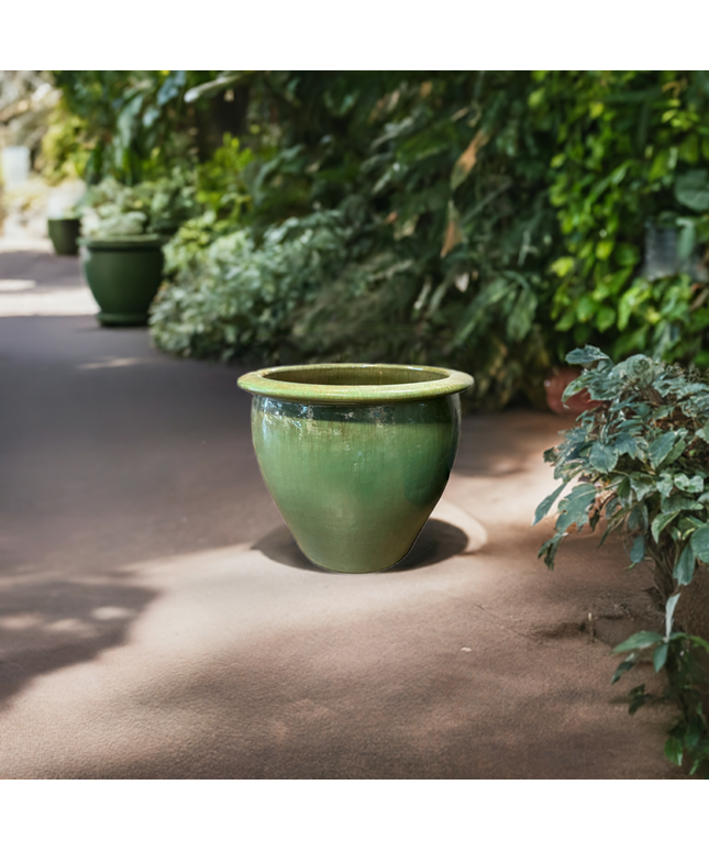 Fish Bowl Pot 17.5" Diameter x 17"H Round Ceramic Planter PV-LB509GNS-C - Green Steam
