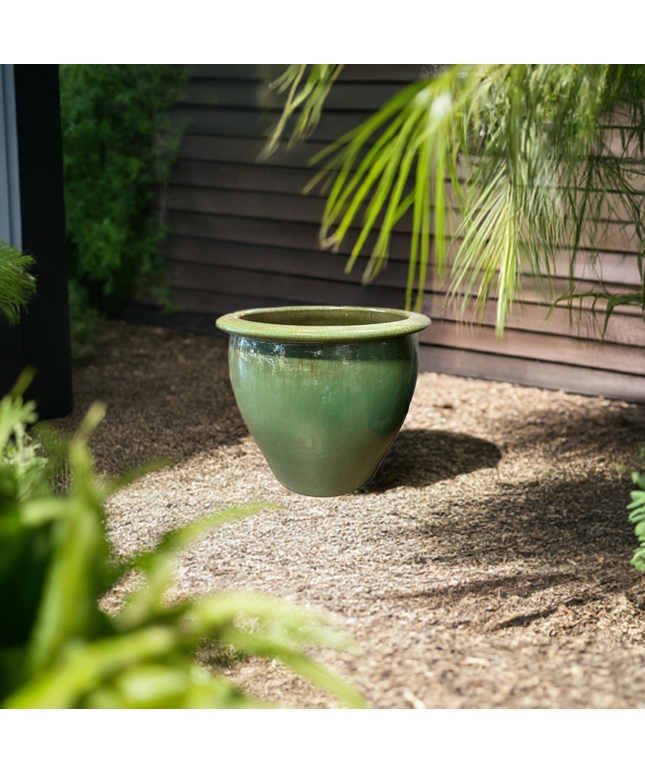 Fish Bowl Pot 17.5" Diameter x 17"H Round Ceramic Planter PV-LB509GNS-C - Green Steam