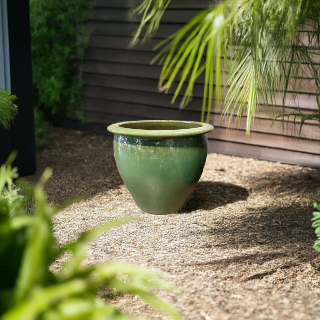 ceramic large pots for plants Fish Bowl Pot 17.5" Diameter x 17"H Round Ceramic Planter PV-LB509GNS- – CALWEST