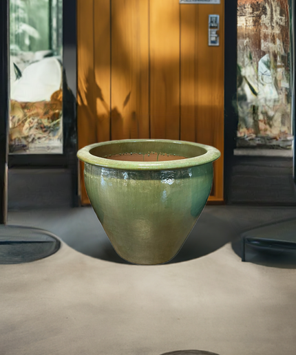 Fish Bowl Pot 23" Diameter x 21"H Round Ceramic Planter PV-LB509GNS-B - Green Steam