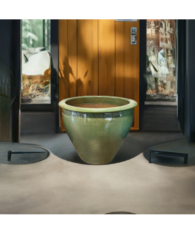 Fish Bowl Pot 23" Diameter x 21"H Round Ceramic Planter PV-LB509GNS-B - Green Steam