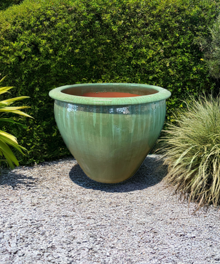 Fish Bowl Pot 30" Diameter x 25"H Round Ceramic Planter PV-LB509GNS-A - Green Steam